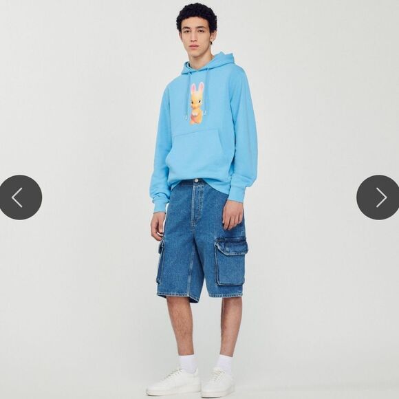 $340 Sandro Rabbit print blue hoodie sweatshirt NWT Small - Picture 2 of 10
